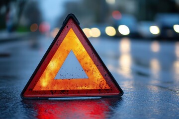 warning triangle sign on the road