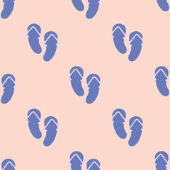 Purple slippers on a light pink background. Summer seamless pattern for clothing, fabric, wallpaper, backdrop, home decoration, cover book, and wall art.