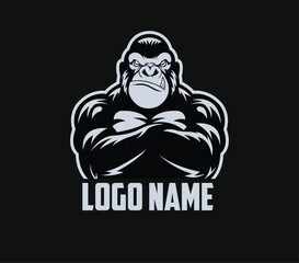 Muscular Gorilla Arms Crossed - Gym Fitness Mascot Vector Logo