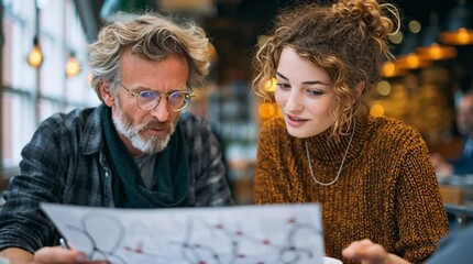  Diverse Caucasian man young woman discussing business at cafe wit h laptops tablets technology brainstorming,team work,idea share,information share,goal achieve and hard working  ,complete work