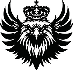 Fototapeta premium silhouette angry eagle with crown vector logo isolated on white background