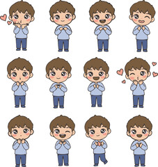 Cute Kawaii Boy Face Expression Set Collection