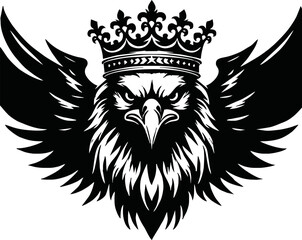 silhouette angry eagle with crown vector logo isolated on white background