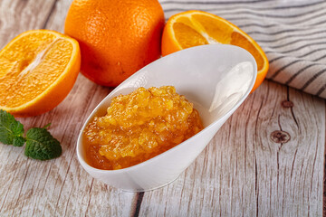 Sweet orange jam in the bowl