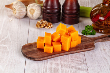 Yellow cheddae cheese cubes snack