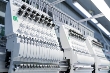 Automatic Embroidery Machine Closeup Industrial Textile Sewing Process with Modern Thread Technology