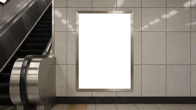 Blank Subway Advertisement Poster Mockup Near Escalator