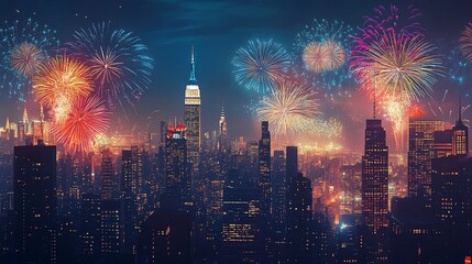 Spectacular Fireworks Display Over the Iconic New York City Skyline