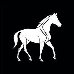White horse standing pose silhouette on black background vector for equine