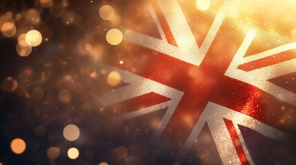 Elegant Union Jack flag with bokeh lights for British celebrations