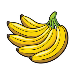 A small bunch of bananas, ripe and yellow, on a clean white background, representing healthy fruit and natural snacks