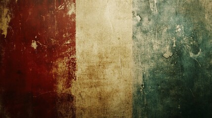 Vintage Distressed Tricolor Texture with Red, Beige and Green Stripes
