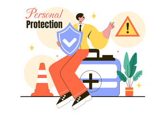 Personal Protection Vector Illustration Featuring Safety Equipment with a Construction Industrial Worker and Construction Tools in a Flat Background