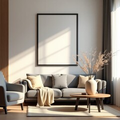 Modern Living Room Interior Design Minimalist Sofa Neutral Palette  Sunlight
