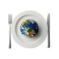 Earth on a Plate: A Creative Representation of Global Sustainability and Environmental Awareness on transparent background