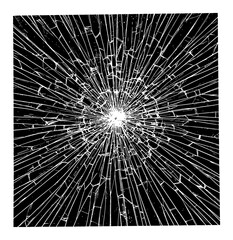 Obraz premium Intricate Fractured Glass Pattern with Radial Cracks Design Black and White Outline Line Art Drawing