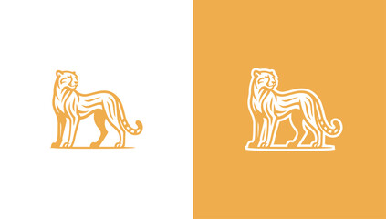 Full body cheetah silhouette logo in minimalist vector style, generative ai