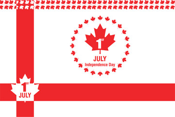 Canada day celebration with maple leaves and july first independence day text
