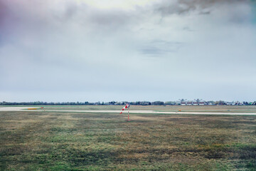 Windsock on airfield. Anemometer in Bratislava airport, Slovakia