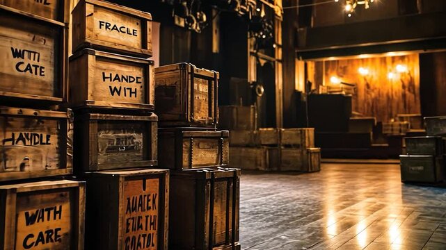 Wooden crates stacked on stage