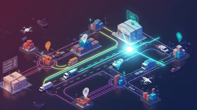 Digital logistics network with vehicles and cargo movement