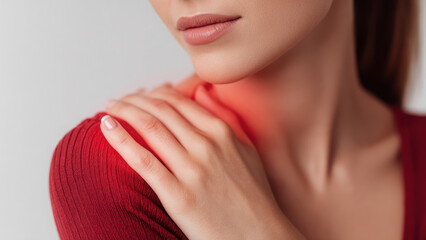 Woman touching shoulder in pain