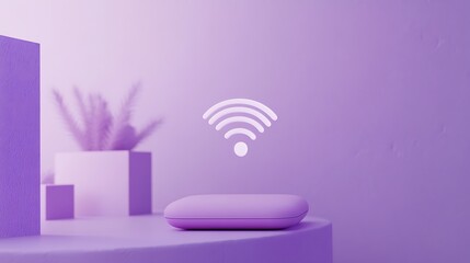Wireless internet router with a strong signal in a minimal purple setting