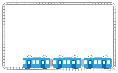 水色の電車と線路のイラストフレーム素材