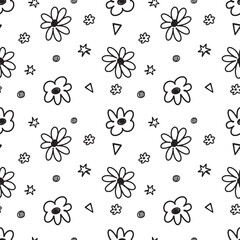 Doodle abstract flower hand drawn seamless pattern background with black line for wallpaper, wrapping and print