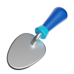 Gardening trowel with blue handle on transparent background