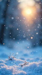Naklejka premium Magical Winter Scene Ethereal Snowflakes Gently Falling in Serene Luminous Light, Perfect for Holiday or Nature Backgrounds