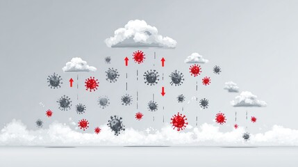 Abstract illustration of viruses raining from clouds