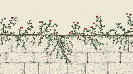 Botanical border of vines on a stone wall