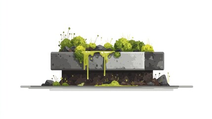 Decaying stone planter, overgrown with moss