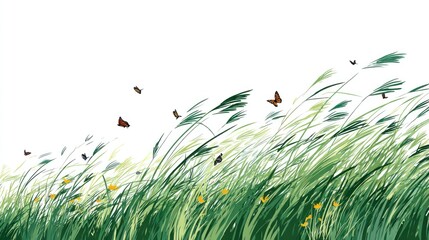 Windswept Grass Field with Butterflies