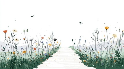 Floral path through meadow