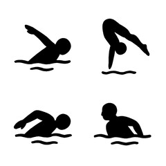 Swimming Silhouette Icons - Swimmer Poses and Strokes Set with Transparent Background