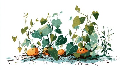 Vibrant illustration of sweet potato plants