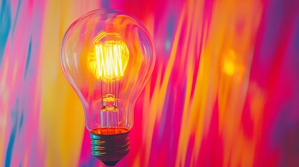Glowing vintage bulb illuminates vibrant colors, a symbol of creativity and innovation