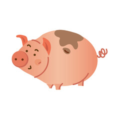 Cute Pink Pig Cartoon Style