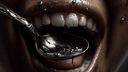 Close-up happy expression with spoon