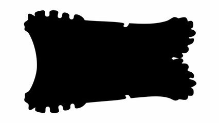 Irregular black shape with jagged edges resembling a torn piece of paper or abstract silhouette art