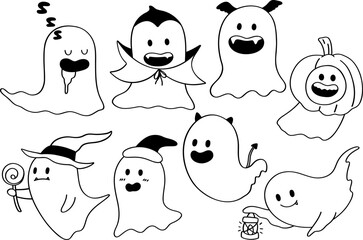 illustration of ghost character with halloween festive doodle collection