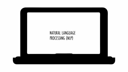 Black silhouette of a laptop displaying the text natural language processing nlp centered on the screen