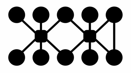 Black and white illustration of a structure with connected shapes in a symmetrical arrangement design