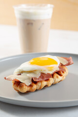 A view of a croffle breakfast tartine.