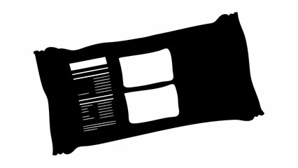 Black and white illustration of a package with barcode and two windows showing the product inside, isolated