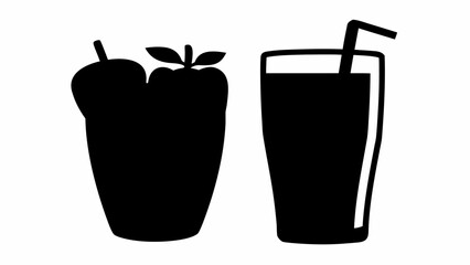 Black silhouettes of two fruit smoothies one with a straw and the other with fruit garnish on top