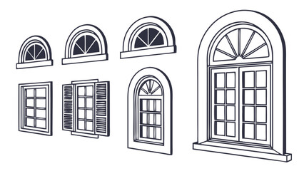 Obraz premium Silhouette Collection of Window and Arch Shapes Isolated on Clean White Background for Architectural and Decorative Vector Design