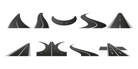 3d winding road on a white isolated background. Road way location infographic template, simple curved road vector illustration	